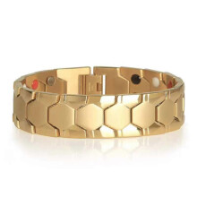 (Gold) Men Elegant Magnetic Bracelet Metal Removable Wristbands For Pain Relief & Carpal Tunnel-lian