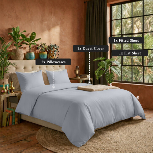 Imperial Rooms (Silver, King) 4 Piece Duvet Covers Bedding Set Fitted Bed Sheets