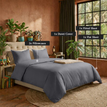 (Grey, King) 4 Piece Duvet Covers Bedding Set Fitted Bed Sheets