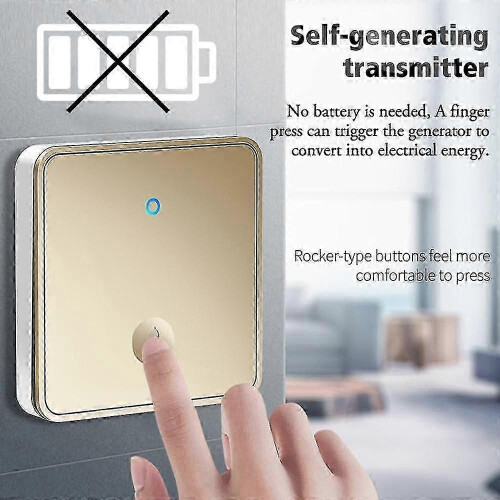 (Style D, Silver) Self-powered Wireless Doorbell No Battery Required Ring Chime,1 Transmitter+1 Receiver/EU Plug 2