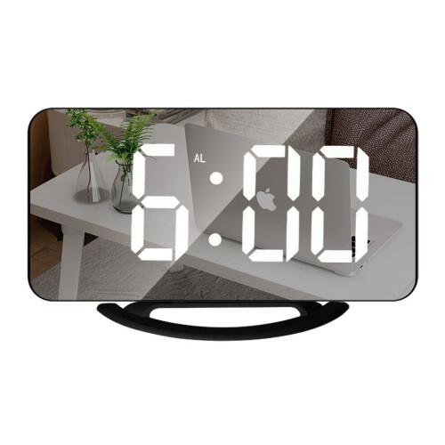 6.7" LED Alarm Clock with USB Ports, Mirror Surface & Auto