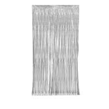Metallic Foil Fringe Curtain Silver 100 x 200 cm