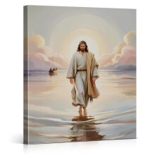 Christian Canvas Wall Art: Jesus Walking on Water Poster – Bible Painting for Living Room, Bedroom Decor