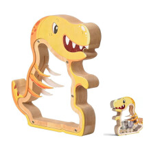 Houten spaarpot in de vorm van een dinosaurus voor kinderen – onbreekbaar.