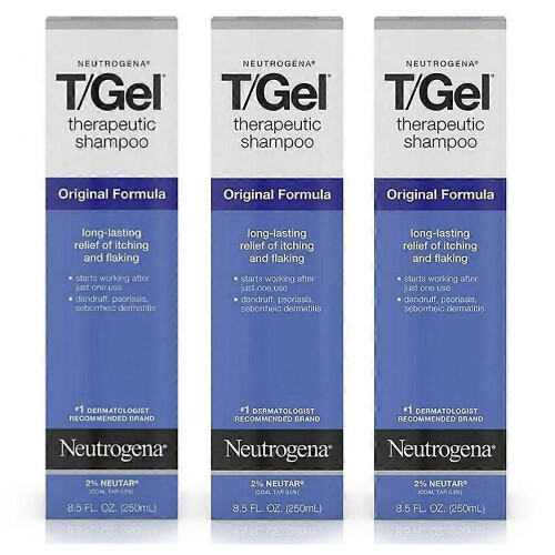 (3pcs) Neutrogena T/Gel Therapeutic Original Anti-Dandruff Shampoo 250ml, Controls Flaking & Itching, Soothes Scalp, Coal Tar Formula