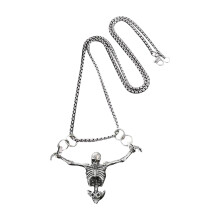 Stainless Steel Skeleton Pendant Necklace with Detailed Human Skeleton Design for Unisex Fashion and Costume Wear