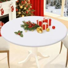 Round Waterproof Tablecloth with Flannel Back and Elastic