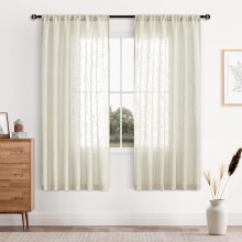Transparente Gardinen in Leinenoptik, mit Stangendurchzug, 52 x 63 Zoll