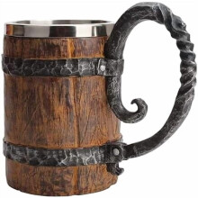 Chope à bière style viking en forme de tonneau de bois, double paroi en acier inoxydable