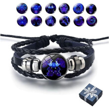 Spirilet Zodiac Manifestation Bracelet, Multilayer Adjustable PU Leather Bangle for All 12 Signs – Unisex, Compatible with Daily Wear