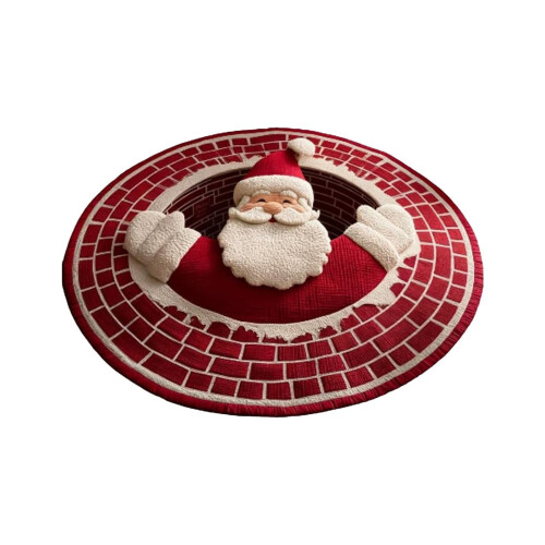 3D kerstkleed: ronde mat met kerstman en kabouter, gewatteerd