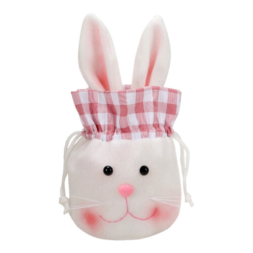 Easter Bunny Drawstring Candy Bag, Plush Rabbit Design, 14 1