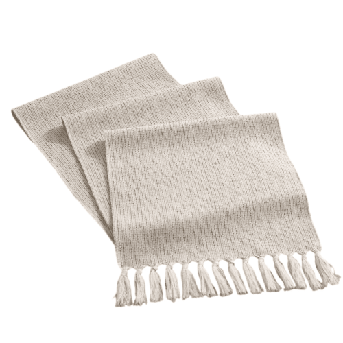 Beige Farmhouse Table Runner with Tassels 72 in