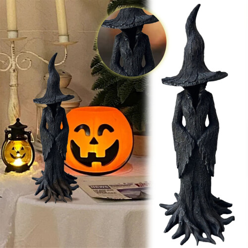 Vintage Witch Statue Resin 30cm Bucket Tree Design