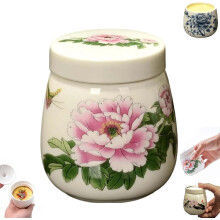 Vintage Ceramic Coddled Egg Cups 220ml with Lids, Silicone Clip, Retro Chawanmushi Dish for Breakfast/Desserts