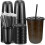 50 schwarze PET-Einwegbecher (473 ml) mit Deckel und Strohhalm 1