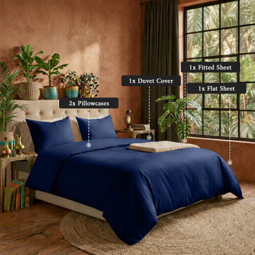 Imperial Rooms (Navy Blue, Single) 4 Piece Duvet Covers Bedding Set Fitted Bed Sheets