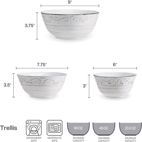 Trellis Serving Bowls, Set of 3, White 1