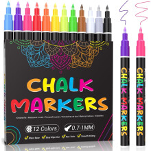 Rotuladores de tiza líquida de punta fina, 12 colores, 1 mm