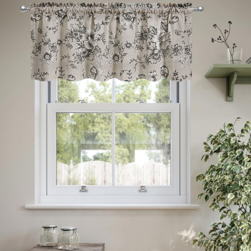 White Polyester Floral Curtain Valance 140x46cm