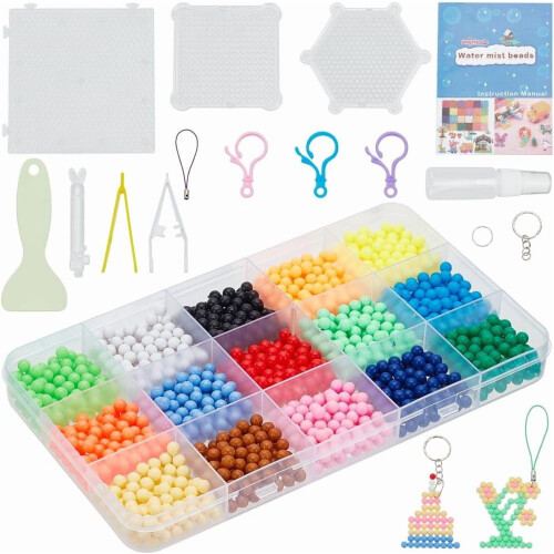 Perler Beads Set, 15 Farben, wasseraktiviert, bügelfrei