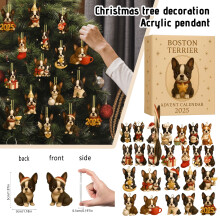 Calendrier de l'Avent de Noël Boston Terrier en acrylique (24 pièces)