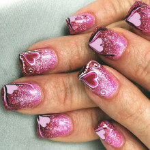 Faux ongles carrés courts en forme de cœur brillant (24 pièces)