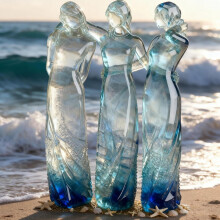 Three Sisters Sea Glass Sculpture 15x10x3.8 cm