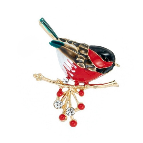 Alloy Sparrow Brooch with Rhinestones, 4.1 cm