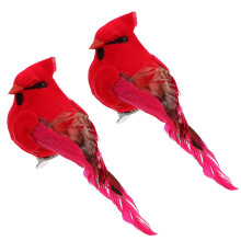 Red Bird Christmas Ornaments with Clip, 2 Pack