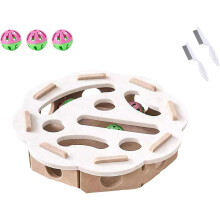 Cat Nail File Enrichment Box with 3 Bell Balls White Round