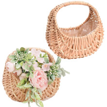 Half Moon Rattan Basket with Handle, Brown, 2 Pack