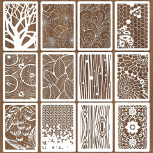 12-teiliges Schablonen-Set für Mixed-Media-Techniken, 30 x 20 cm, Bäume, Blumen