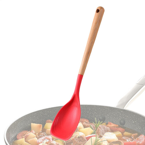Red Silicone Spatula Spoon with Wooden Handle