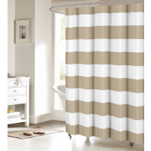 Khaki Shower Curtain with White Stripes, 60 x 72 in,
