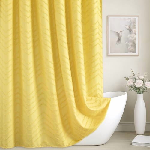 White Boho Shower Curtain 72 x 72 in with Chevron Texture