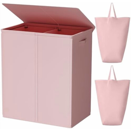 154L Double-Section Laundry Hamper with Lid & Removable Bags