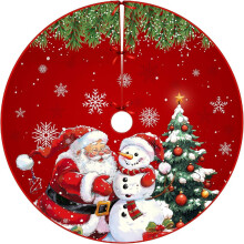 Jupe de sapin de Noël rouge en peluche à motif neigeux, 89 cm (35 pouces)