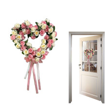 Coroa de rosas artificiais vintage em formato de coração, 38 cm (15 polegadas)
