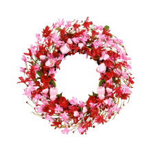 18" Valentine's Wreath – Silk Flowers, Red Berries & Pink