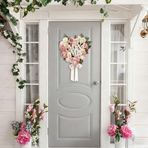 Artificial Rose Heart Wreath 40cm for Front Door