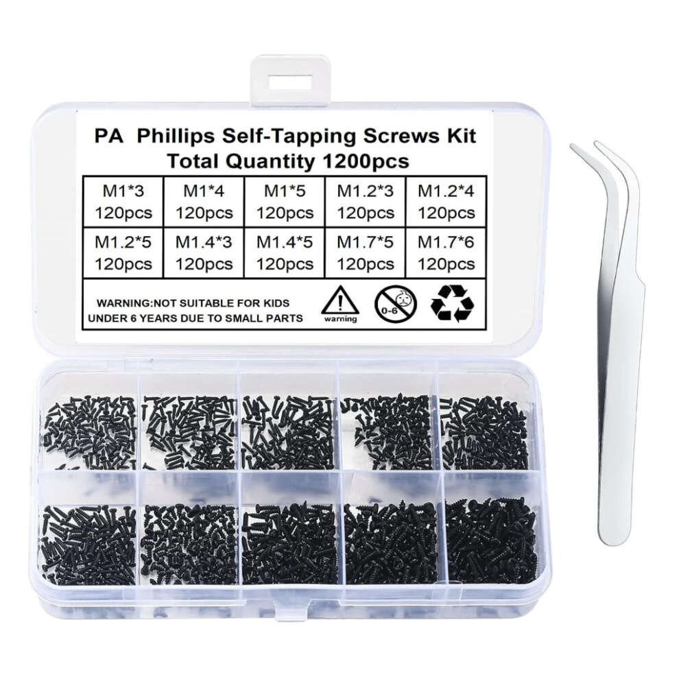 1200Pcs Micro Small Tapping Screws Flat Head Mini Screws Tiny Electronic Screws For Diy Projects 9426043199623