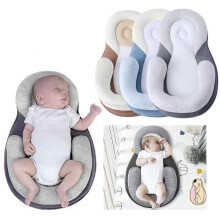 (Blue) Infant Anti Rollover Pillow Baby Head Shaping Pillow Breathable Mattress Pad Adjustable Strap 0-12 Months
