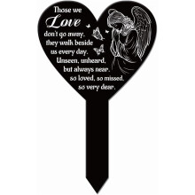 Heart-Shaped Angel Butterfly Memorial Garden Stake, Acrylic Waterproof, Compatible with Cemetery & Yard, Black