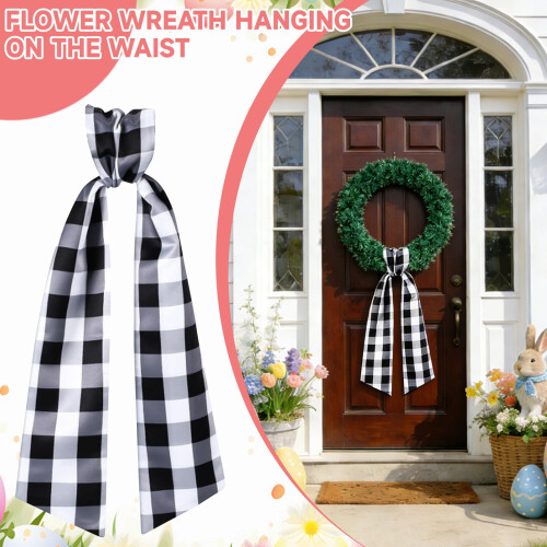 Black & White Plaid Wreath Sash 6ft
