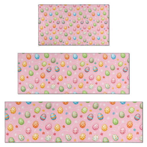 Kitchen Rug Set of 3 – Light Pink Egg Pattern, 17" x 30",
