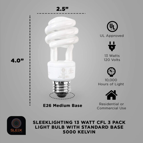Bec CFL E26 13W5000K800LM, pachet de 3 1