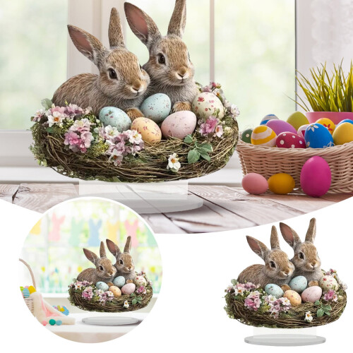 Easter Decorations: 2D Acrylic Easter Eggs & Rabbit Ornaments for Tabletop, Wall – Compatible with Spring & Holiday Parties 1