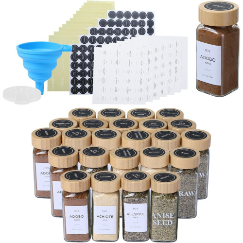 Glass Spice Jars with Bamboo Shaker Lids 36-Pack 4 oz