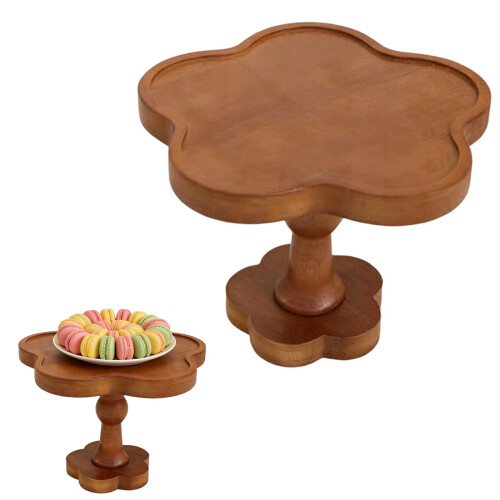 Rustic Wooden Cake Stand – Round High Footed Tray, 17.5 cm
